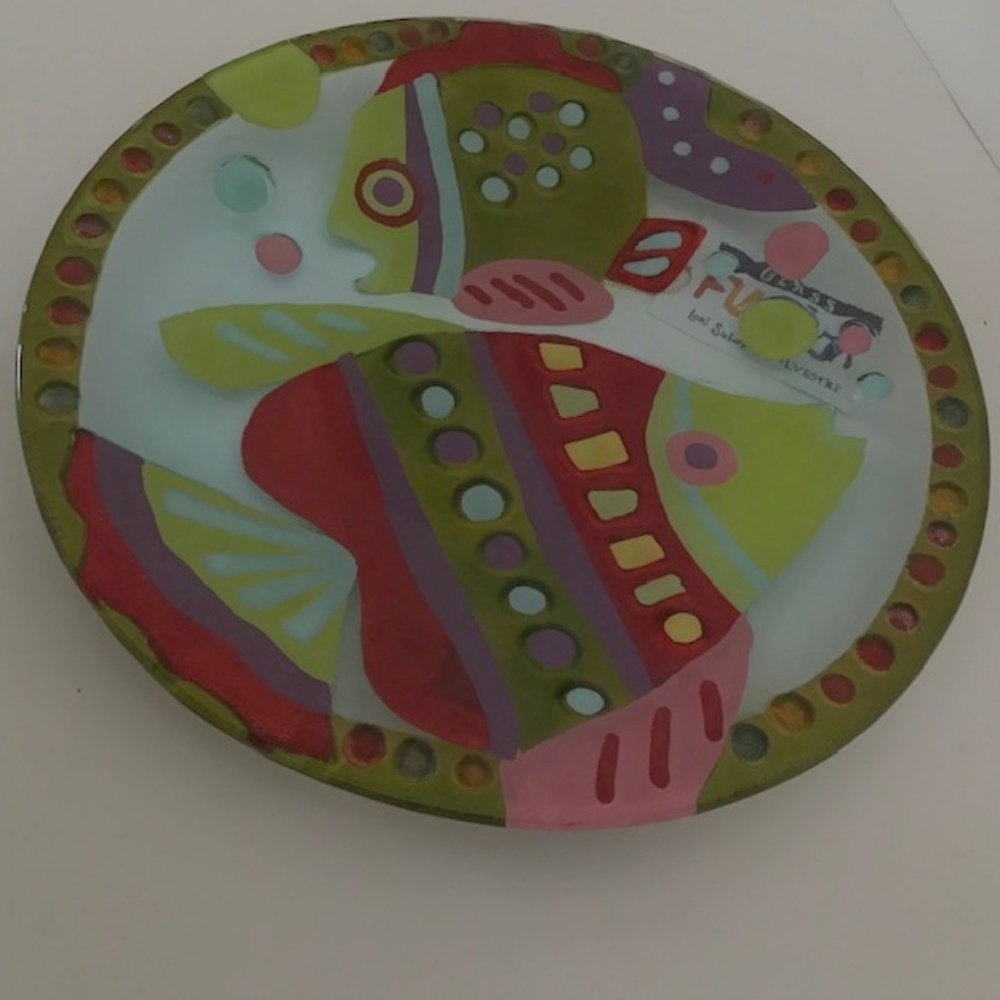 Lori Siebert Fused Glass Fish Plate 11" New in Box